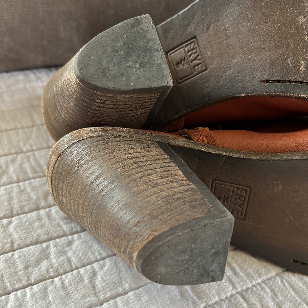 FRYE boho Izzy Artisan Sling Whiskey Washed Vintage Leather booties heels 8.5 - Picture 12 of 16
